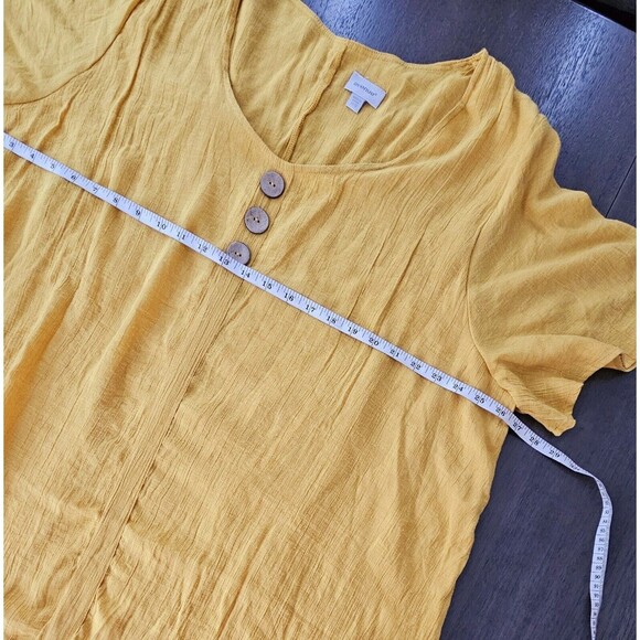 Avenue 4X Dark Yellow Short Sleeve Sheer Crinkle Henley Tunic Top Viscose - Picture 8 of 8